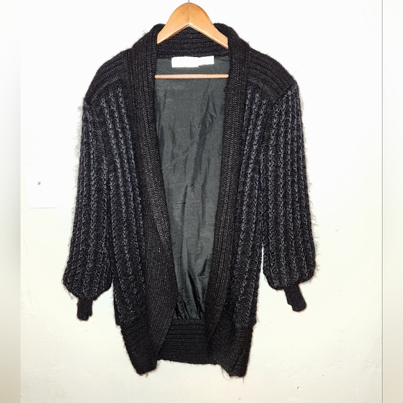Vintage 1980s Wool Blend Black Knit Sweater Cardigan Jacket by Belldini - Picture 1 of 6